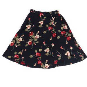 Vintage Koret Petites Floral Pocketed Long Skirt,  Black Red	Size	8